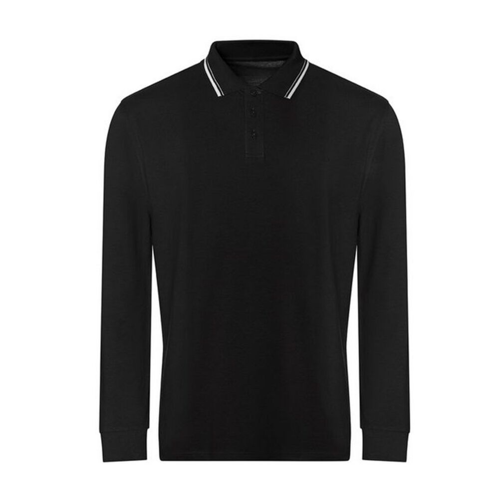 Awdis Mens Tipped Long-Sleeved Polo Shirt / Deep Black/White